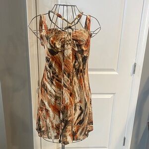 Dress Barn Strapless Dress in Orange, Brown, Cream